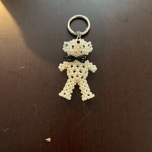 💲 5 for $20 Faux Pearl Beaded Bear Keychain - White and Black